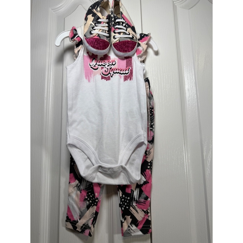 Baby Girl Weeplay Outfit Set 6-9M Queen Squad Bodysuit Pants Shoes Pink Black